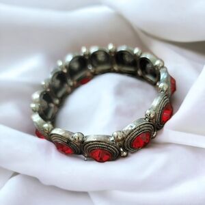 Silver and Red Studded Bracelet